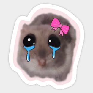 sad hamster with big eyes and a pink bow Sticker